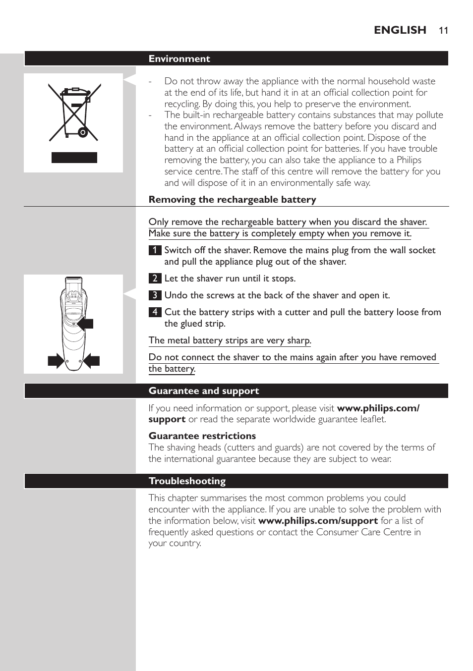 Philips SHAVER Series 3000 afeitadora eléctrica en seco User Manual | Page 11 / 120