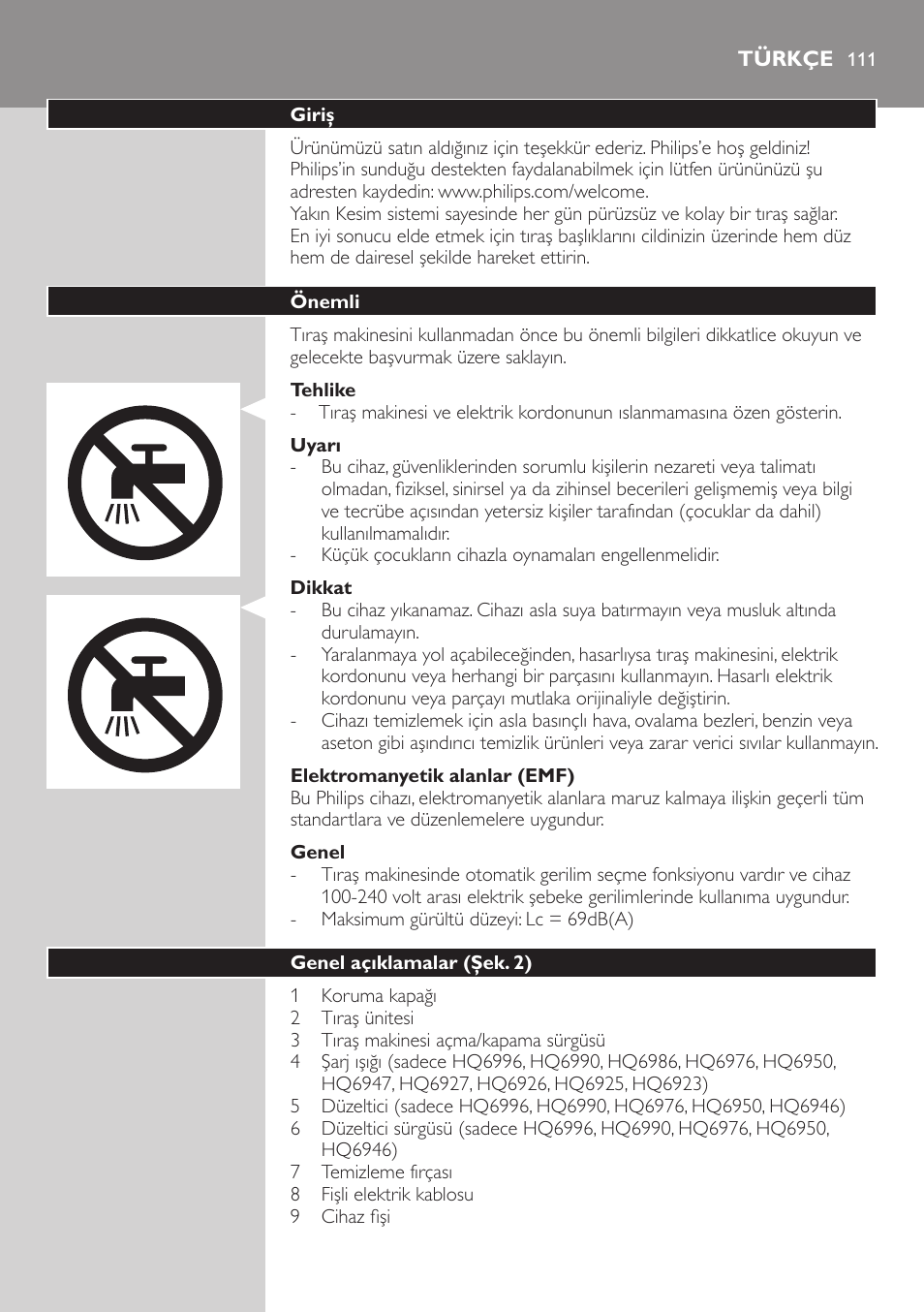 Türkçe, Türkçe 111 | Philips SHAVER Series 3000 afeitadora eléctrica en seco User Manual | Page 111 / 120