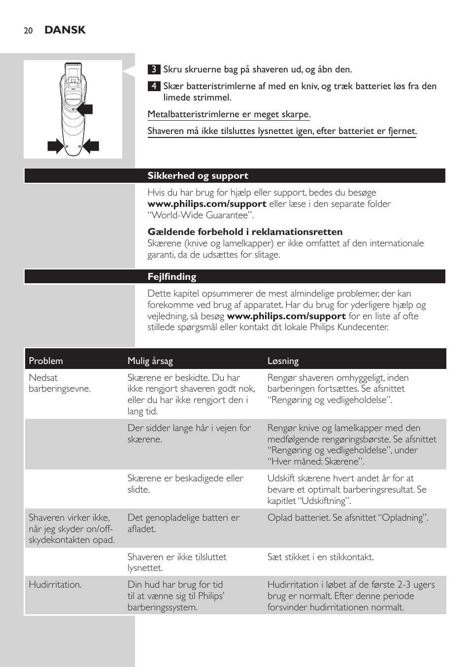 Philips SHAVER Series 3000 afeitadora eléctrica en seco User Manual | Page 20 / 120