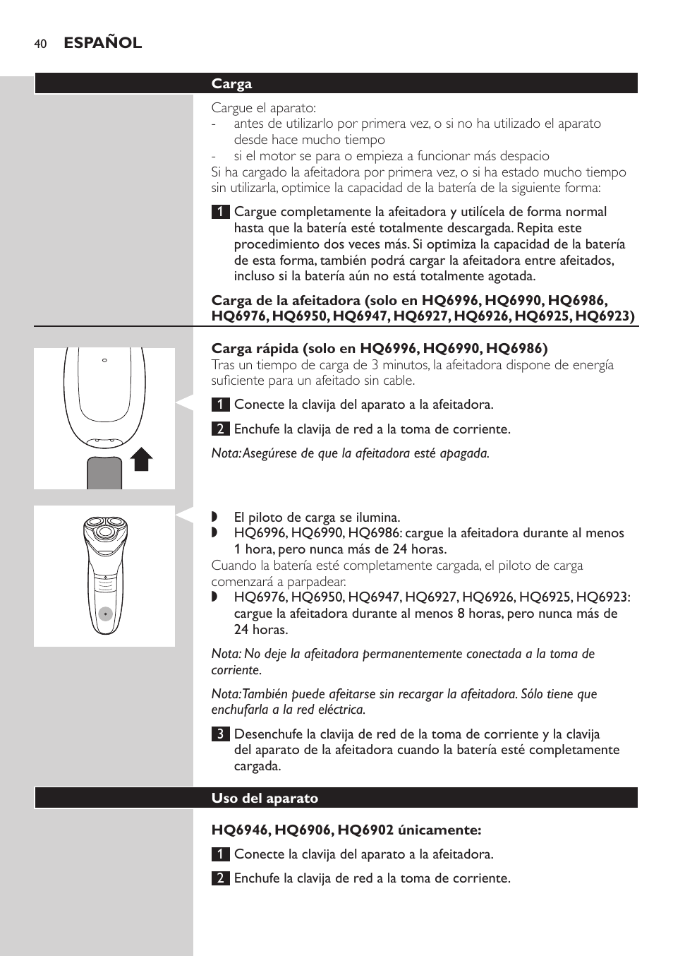 Philips SHAVER Series 3000 afeitadora eléctrica en seco User Manual | Page 40 / 120