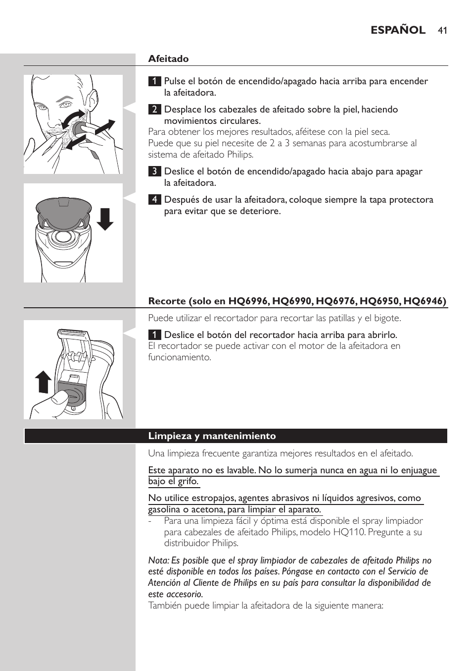 Philips SHAVER Series 3000 afeitadora eléctrica en seco User Manual | Page 41 / 120