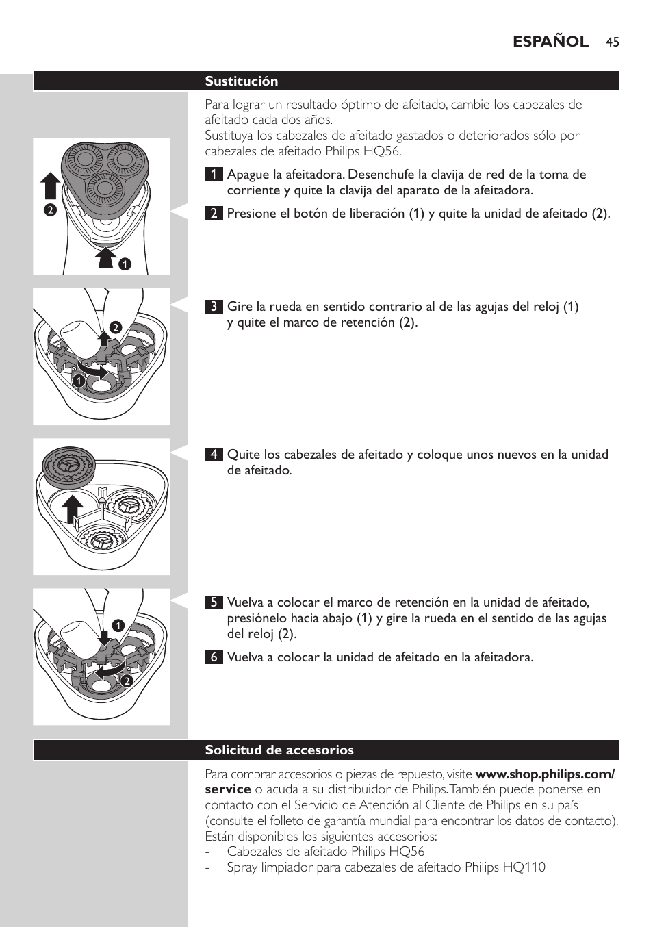 Philips SHAVER Series 3000 afeitadora eléctrica en seco User Manual | Page 45 / 120