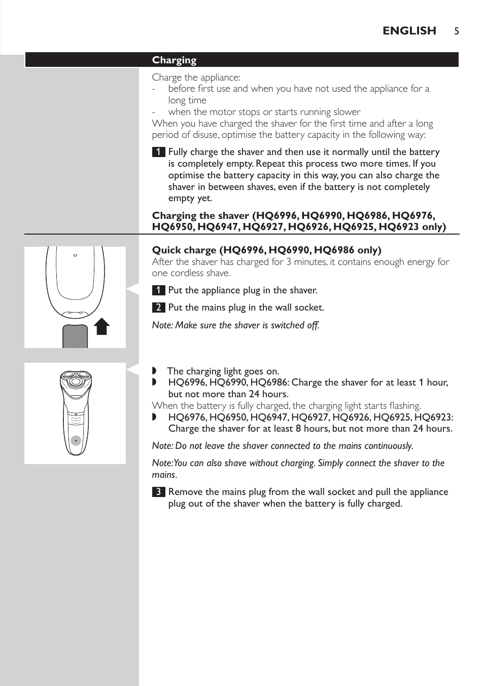 Philips SHAVER Series 3000 afeitadora eléctrica en seco User Manual | Page 5 / 120