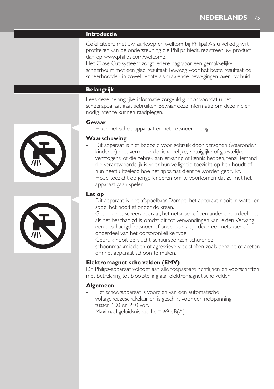 Nederlands, Nederlands 75 | Philips SHAVER Series 3000 afeitadora eléctrica en seco User Manual | Page 75 / 120