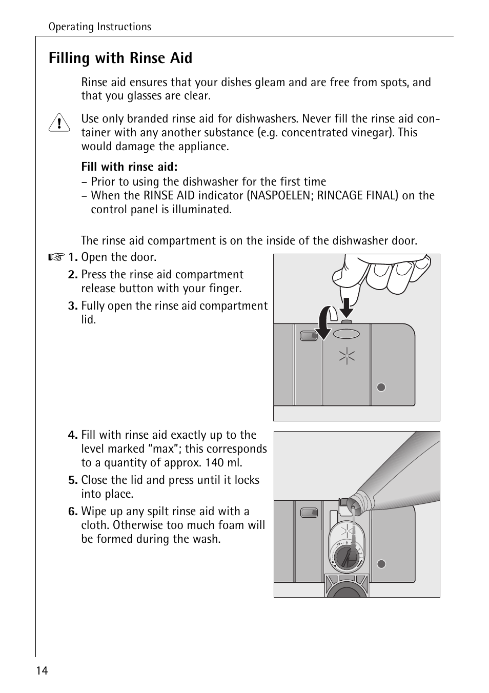 Filling with rinse aid | AEG KO_FAVORIT 80800 User Manual | Page 14 / 48