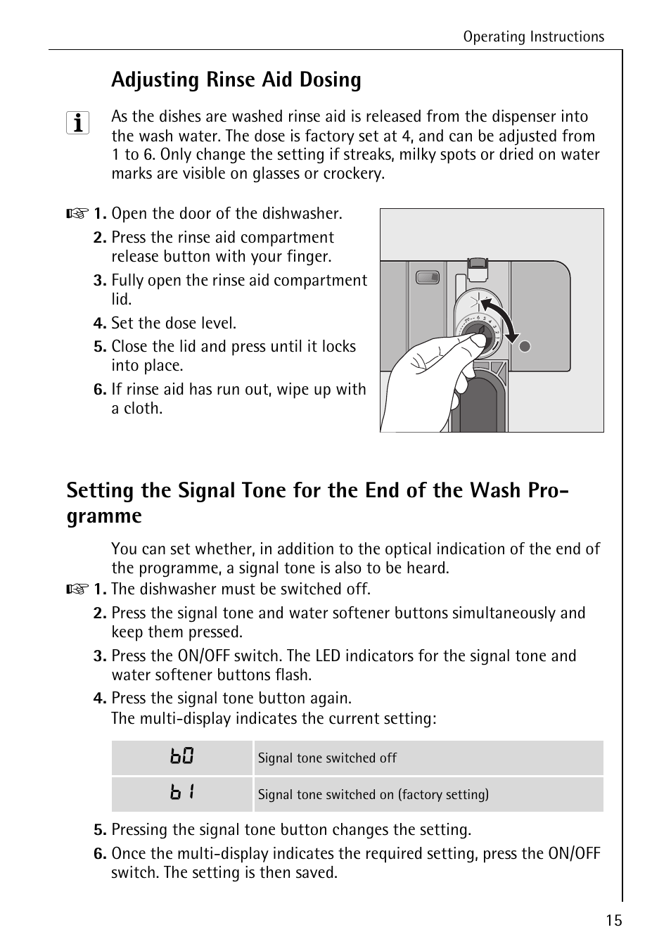 Adjusting rinse aid dosing | AEG KO_FAVORIT 80800 User Manual | Page 15 / 48