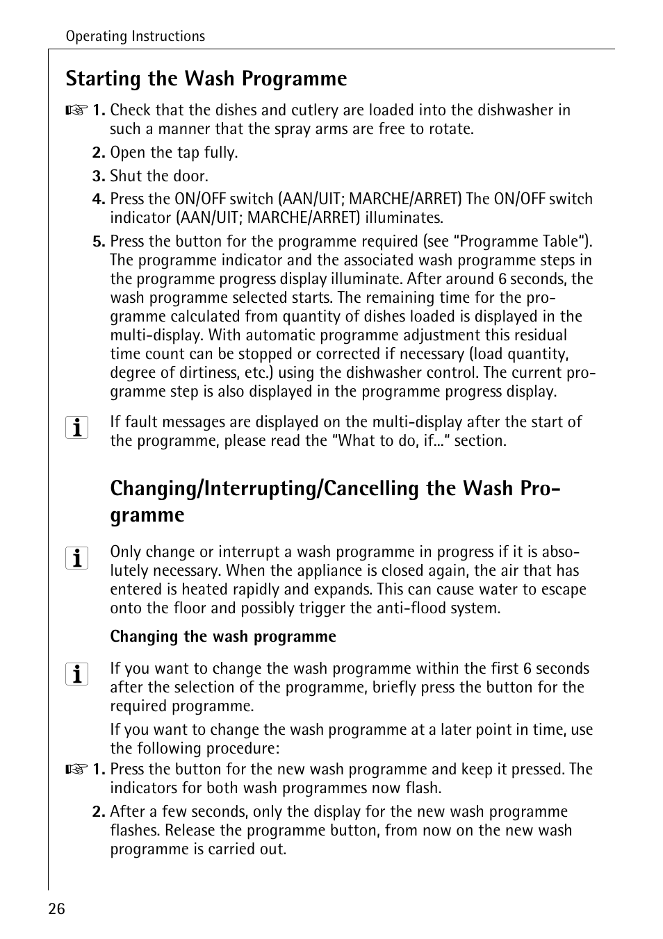 Starting the wash programme | AEG KO_FAVORIT 80800 User Manual | Page 26 / 48