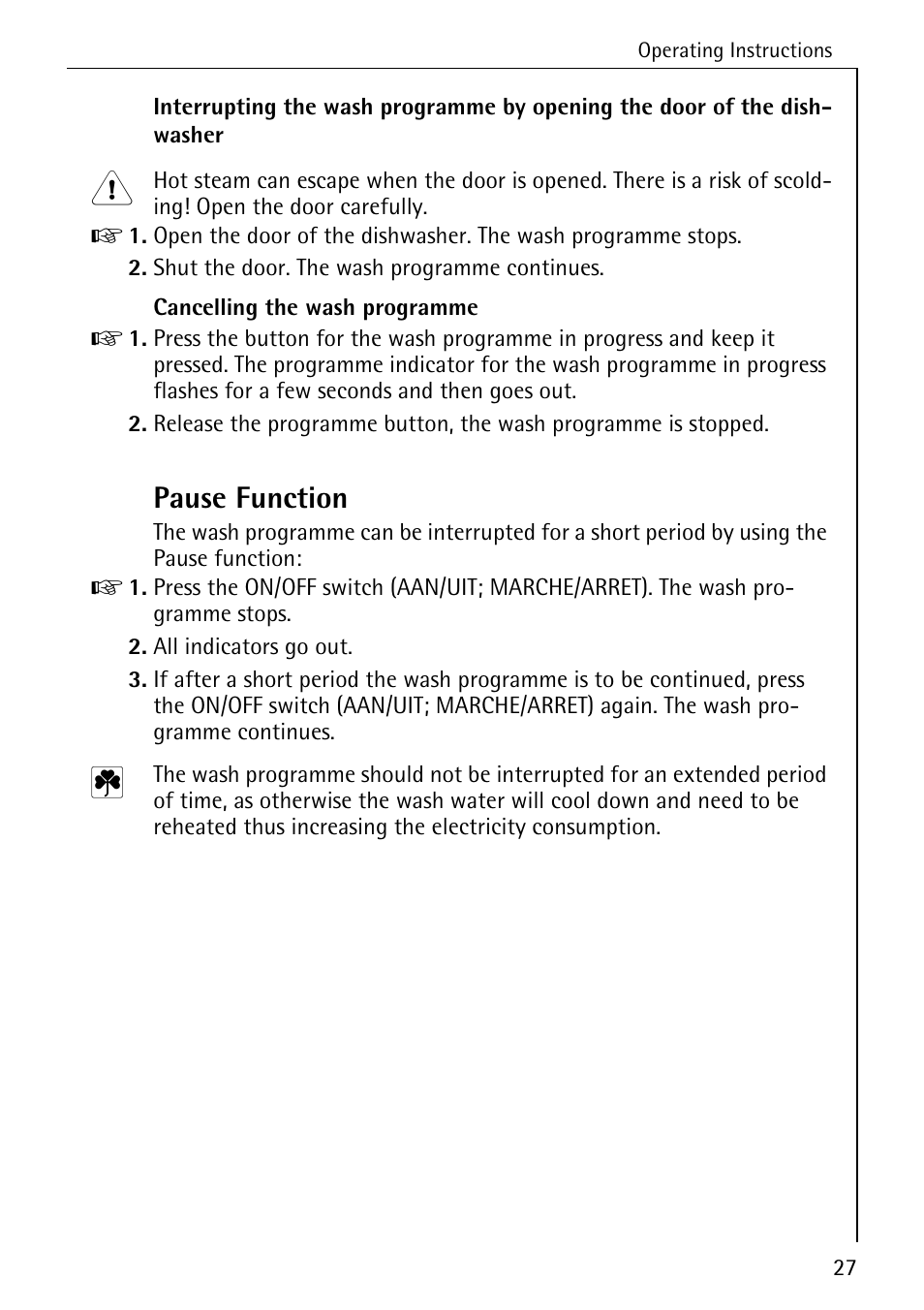 Pause function | AEG KO_FAVORIT 80800 User Manual | Page 27 / 48