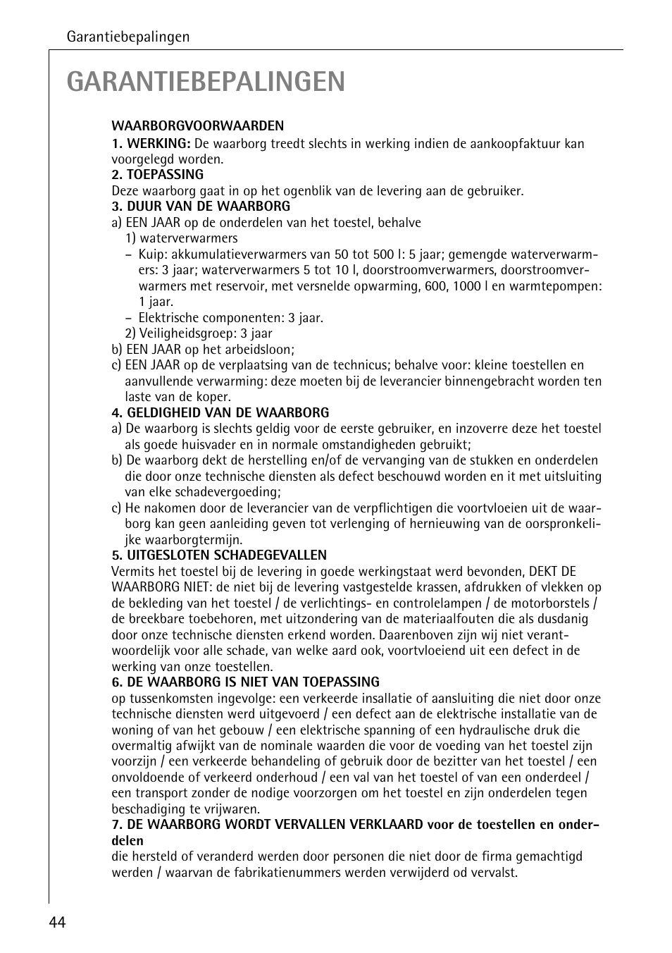 Garantiebepalingen | AEG KO_FAVORIT 80800 User Manual | Page 44 / 48