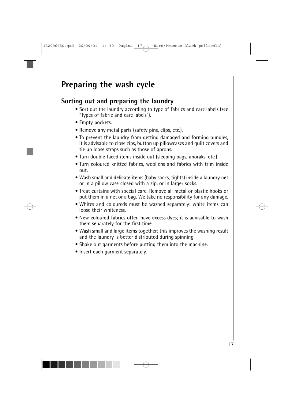 Preparing the wash cycle, Sorting out and preparing the laundry | AEG LAVAMAT L 1045 E User Manual | Page 17 / 44