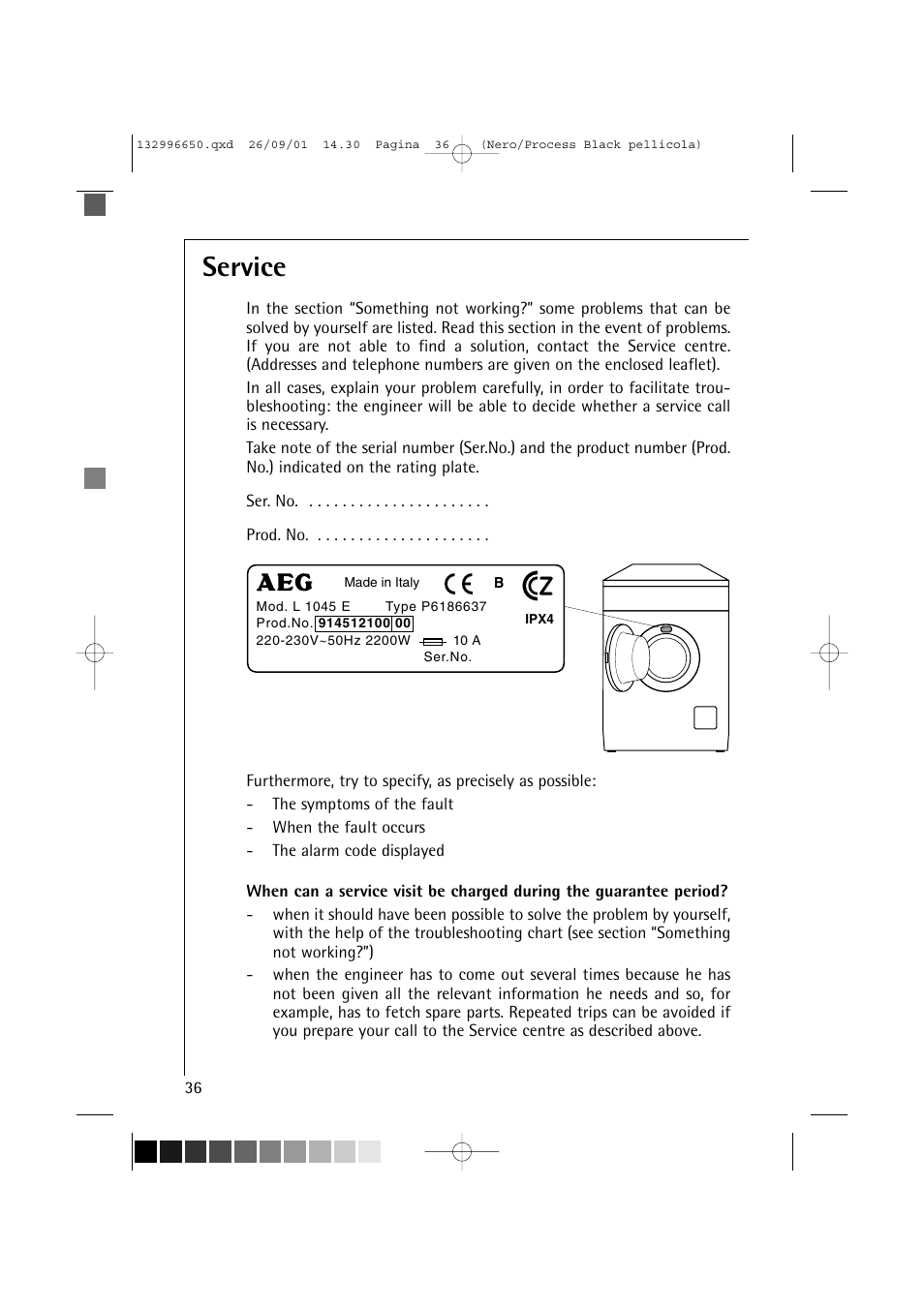 Service | AEG LAVAMAT L 1045 E User Manual | Page 36 / 44
