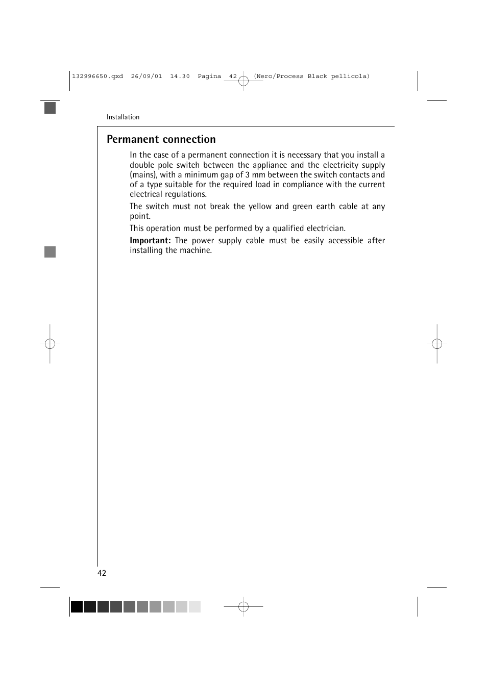 Permanent connection | AEG LAVAMAT L 1045 E User Manual | Page 42 / 44