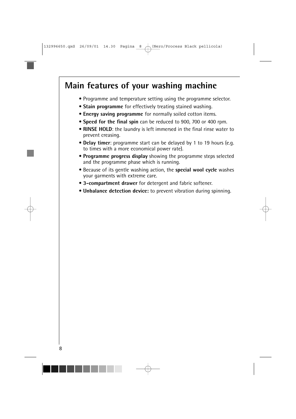 Main features of your washing machine | AEG LAVAMAT L 1045 E User Manual | Page 8 / 44