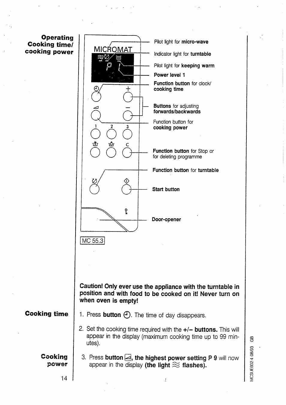 Cooking time, O o o, Oq__ a | O o q, Micromat | AEG MICROMAT 135 User Manual | Page 14 / 36