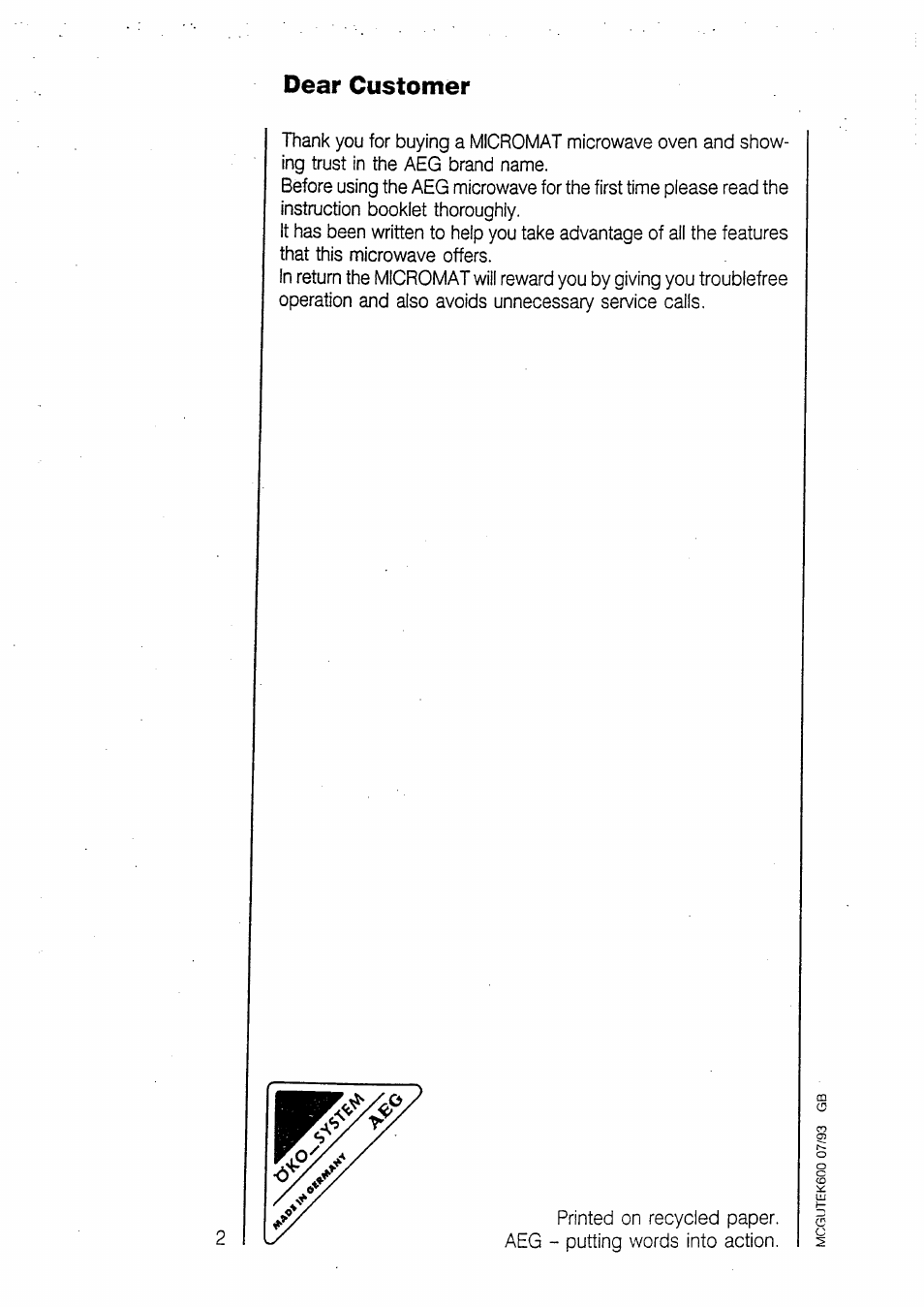 Dear customer | AEG MICROMAT 135 User Manual | Page 2 / 36