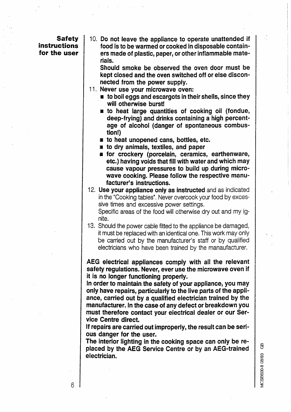 Safety instructions for the user | AEG MICROMAT 135 User Manual | Page 6 / 36