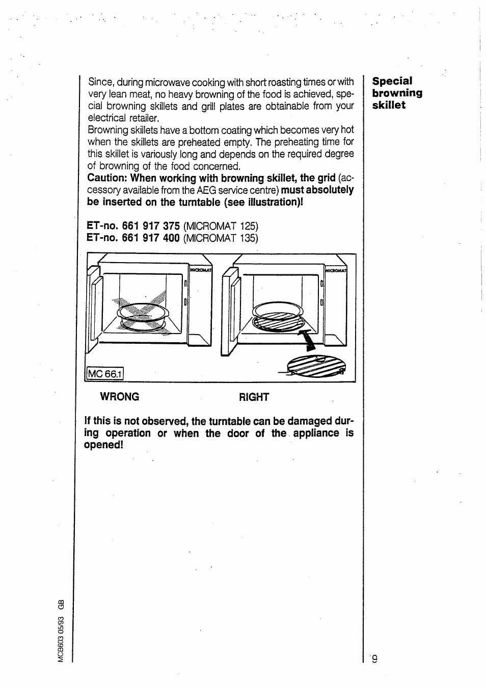 Special browning skillet | AEG MICROMAT 135 User Manual | Page 9 / 36