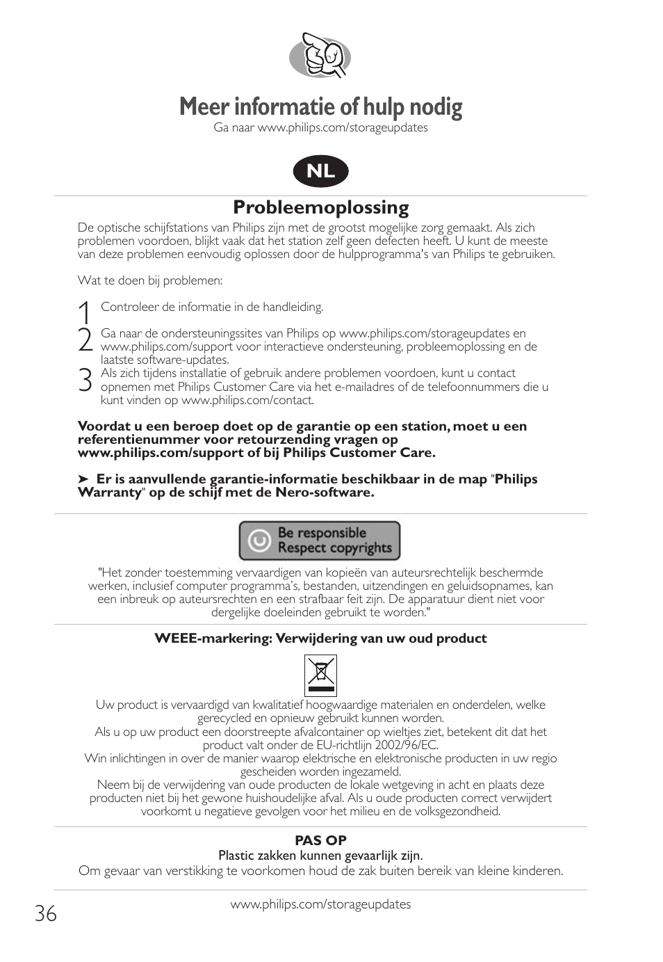 Meer informatie of hulp nodig, Probleemoplossing | Philips Unidad interna User Manual | Page 36 / 106