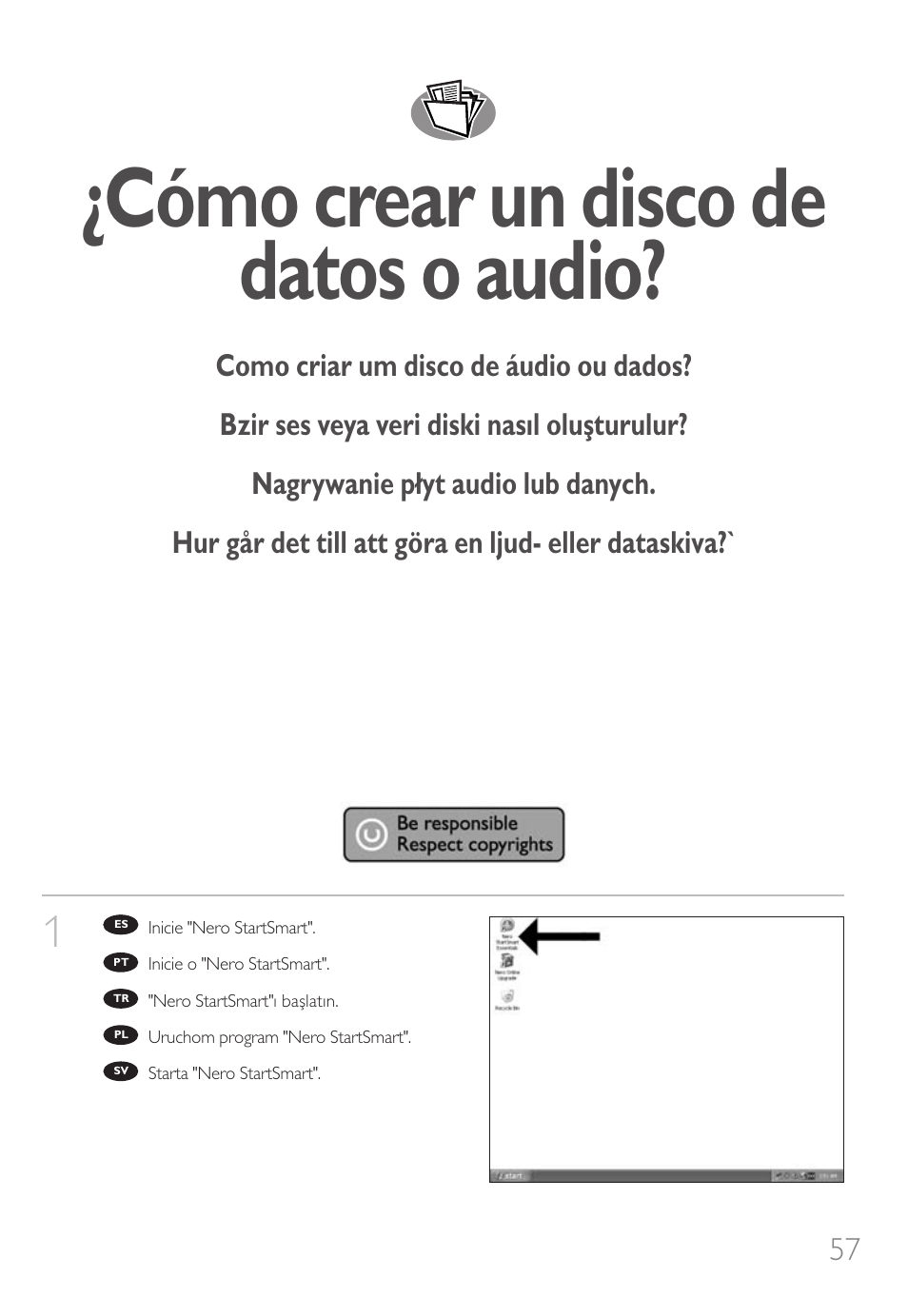 Cómo crear un disco de datos o audio | Philips Unidad interna User Manual | Page 57 / 106