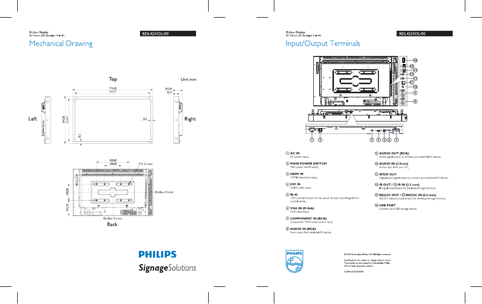 Philips Signage Solutions Pantalla D-Line User Manual | 2 pages