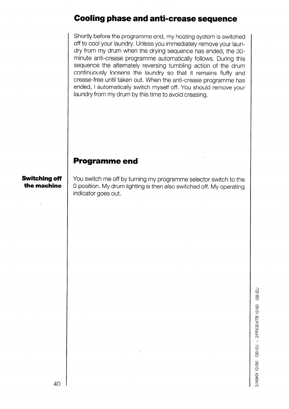 Cooling phase and anti-crease sequence, Programme end | AEG LAVATHERM 3200 User Manual | Page 18 / 23