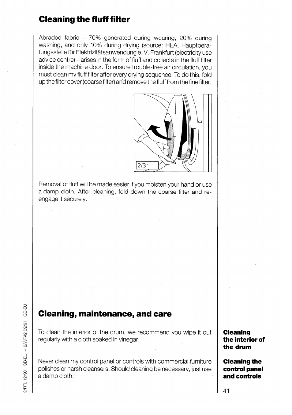 Cleaning the fluff filter, Cleaning, maintenance, and care | AEG LAVATHERM 3200 User Manual | Page 19 / 23