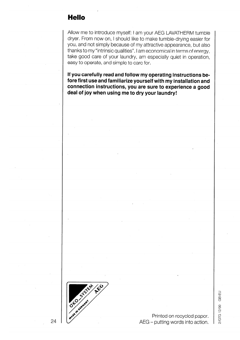 Hello | AEG LAVATHERM 3200 User Manual | Page 2 / 23