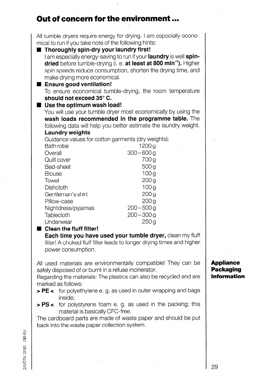 Out of concern for the environment | AEG LAVATHERM 3200 User Manual | Page 7 / 23