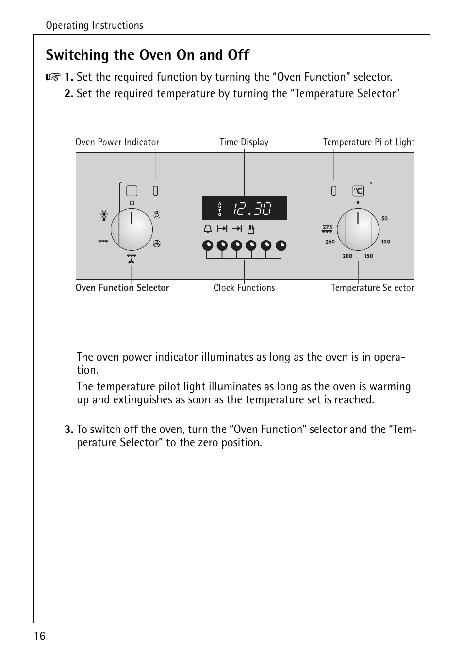 Switching the oven on and off | AEG COMPETENCE B 2100 User Manual | Page 16 / 56