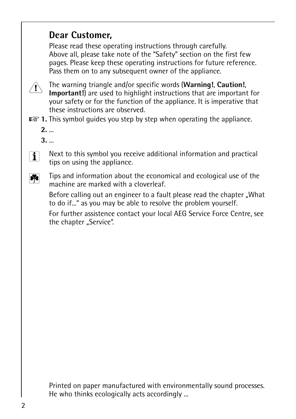 Dear customer | AEG COMPETENCE B 2100 User Manual | Page 2 / 56