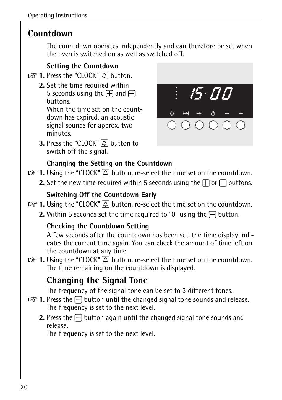 Countdown, Changing the signal tone | AEG COMPETENCE B 2100 User Manual | Page 20 / 56