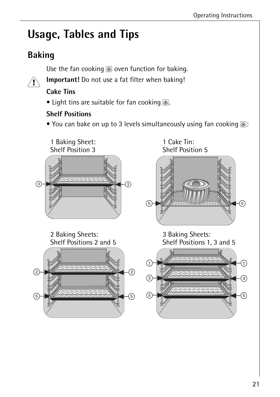 Usage, tables and tips, Baking | AEG COMPETENCE B 2100 User Manual | Page 21 / 56