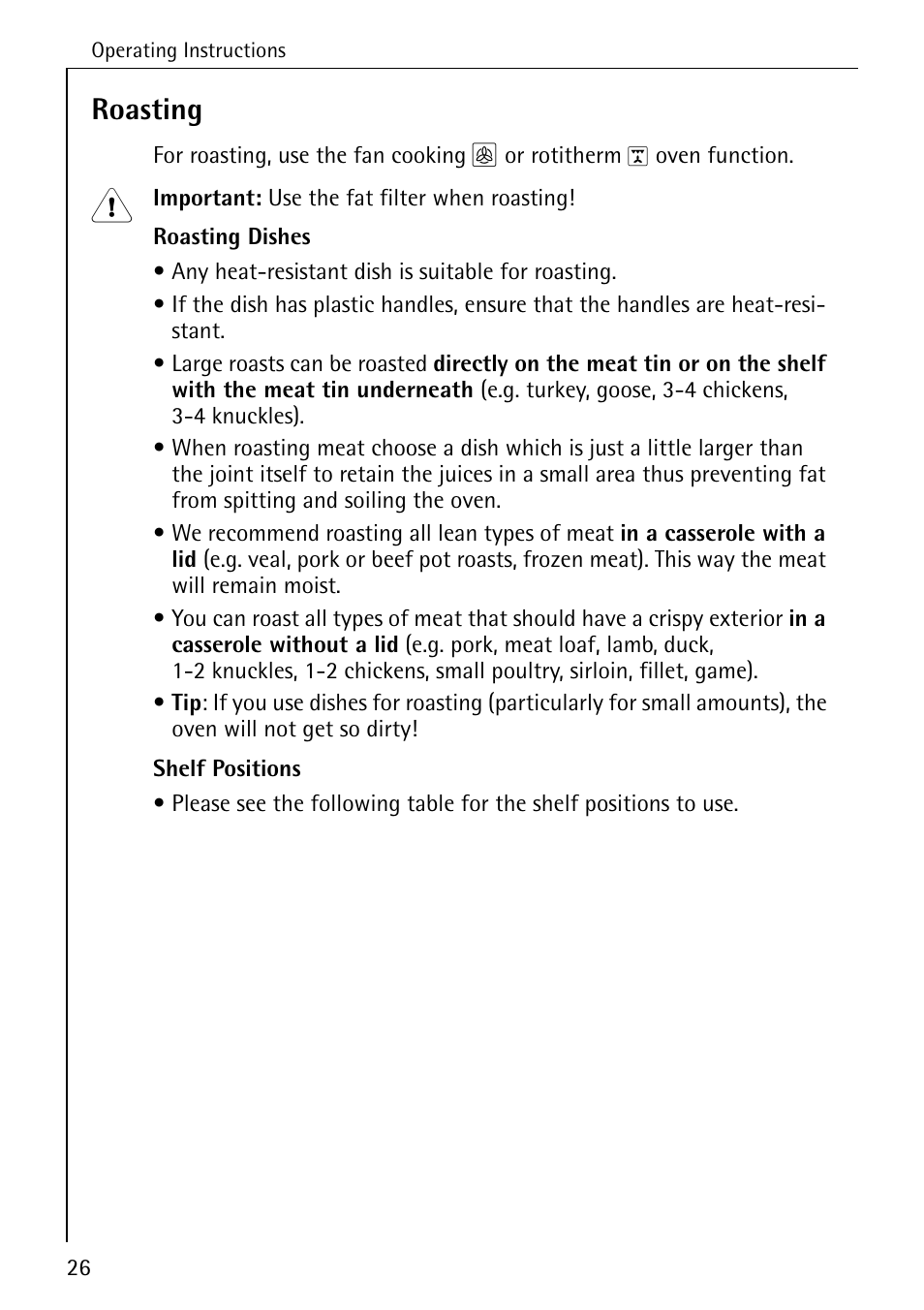 Roasting | AEG COMPETENCE B 2100 User Manual | Page 26 / 56