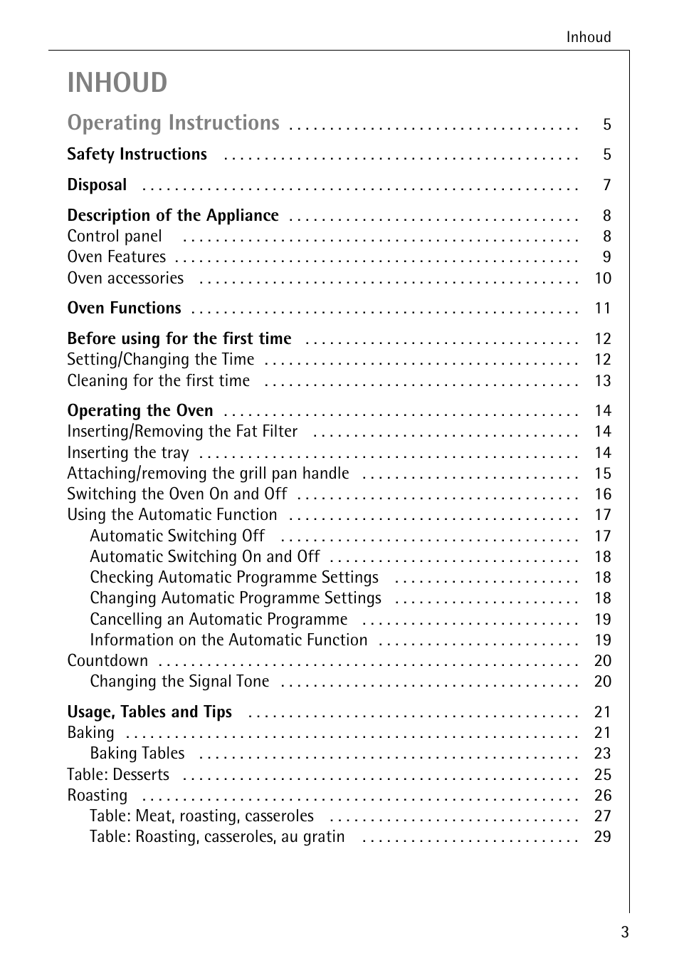 Inhoud, Operating instructions | AEG COMPETENCE B 2100 User Manual | Page 3 / 56