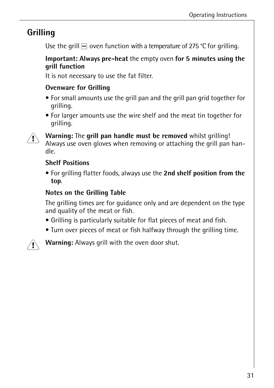 Grilling | AEG COMPETENCE B 2100 User Manual | Page 31 / 56
