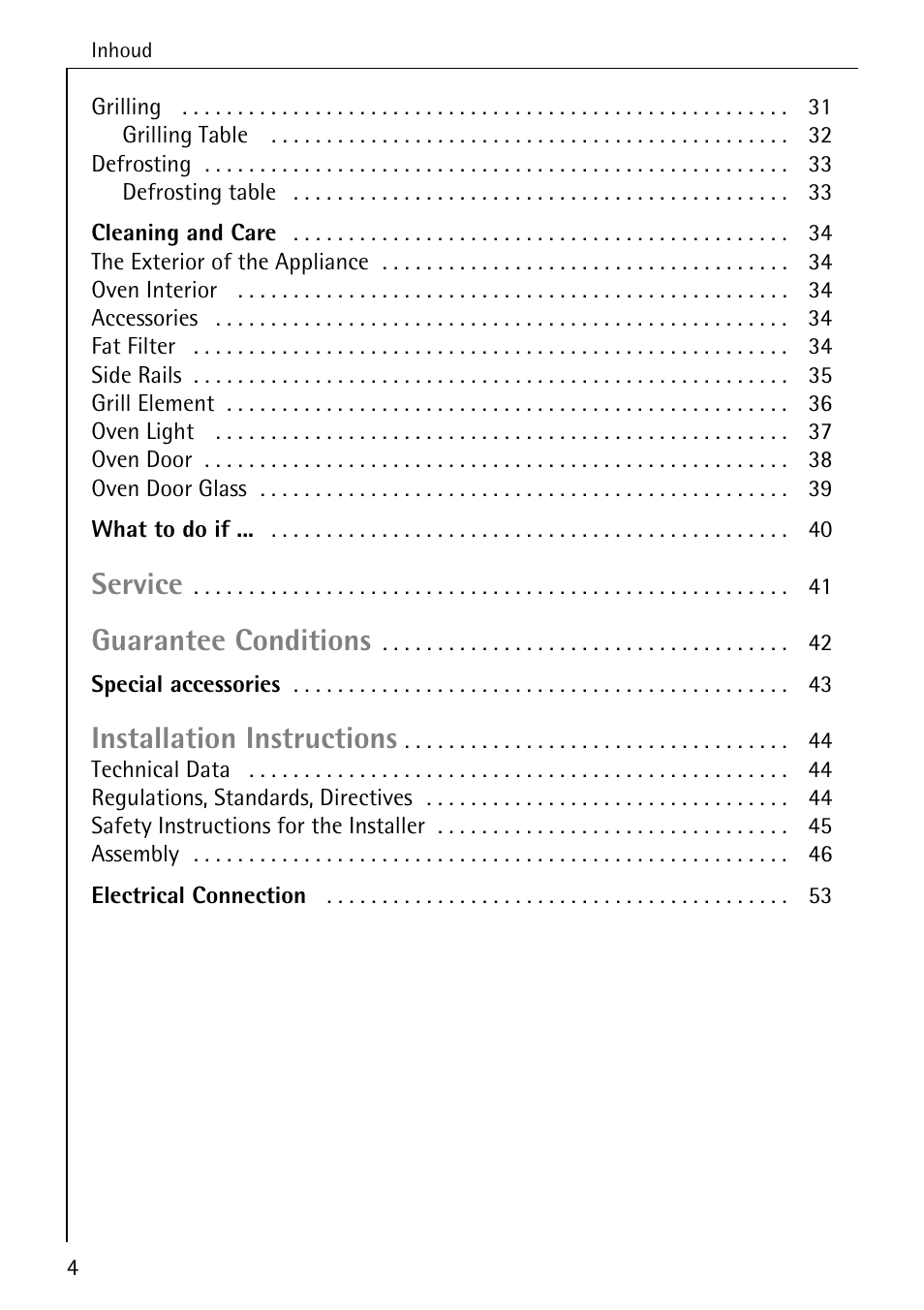 Service, Guarantee conditions, Installation instructions | AEG COMPETENCE B 2100 User Manual | Page 4 / 56
