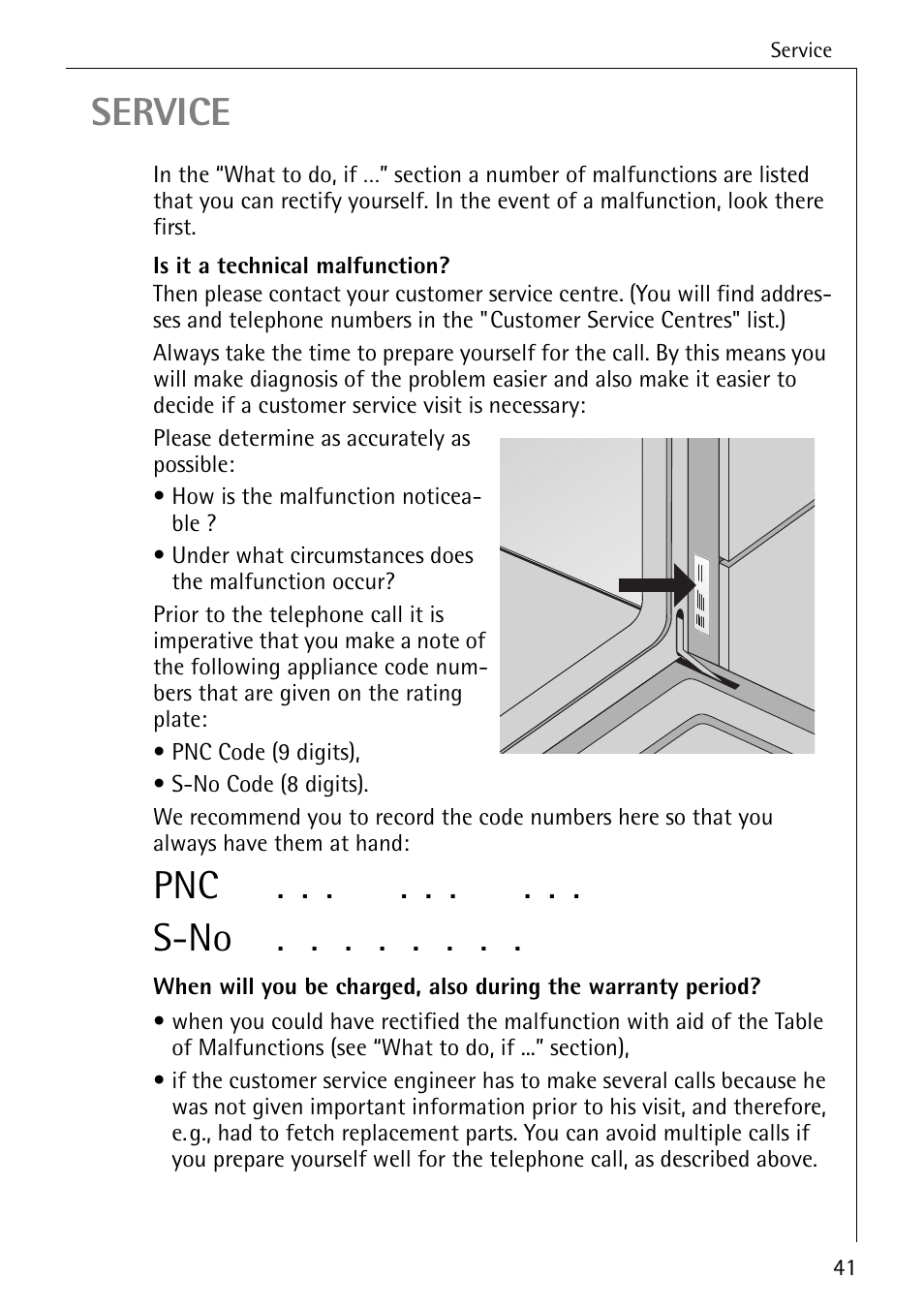Service, Pnc . . . . . . . . . s-no | AEG COMPETENCE B 2100 User Manual | Page 41 / 56