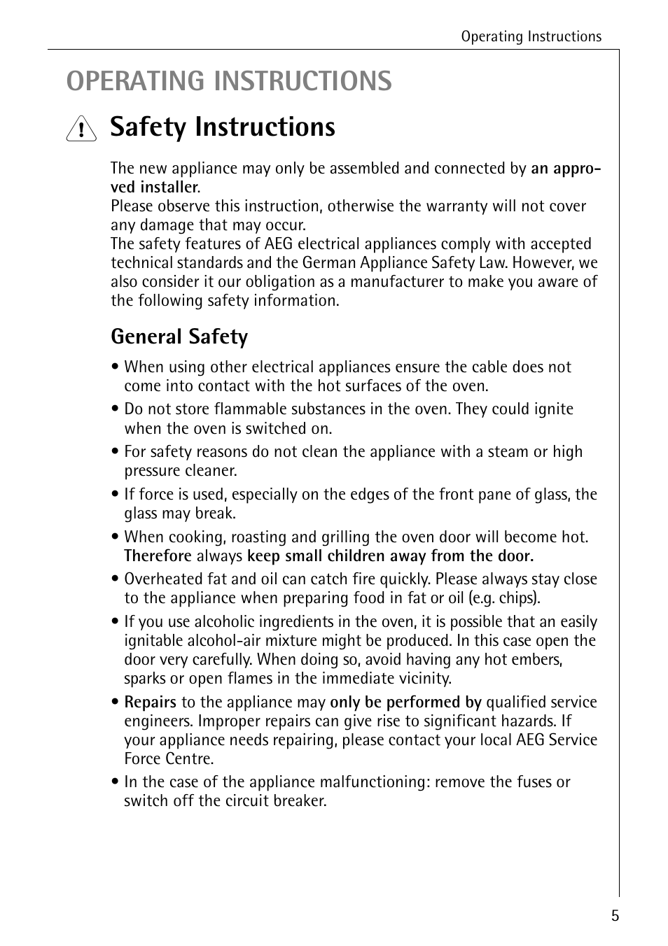 Operating instructions, Safety instructions, General safety | AEG COMPETENCE B 2100 User Manual | Page 5 / 56