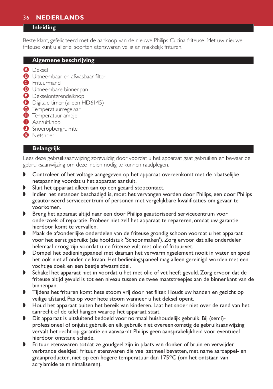 Nederlands 36 | Philips Freidora User Manual | Page 36 / 80