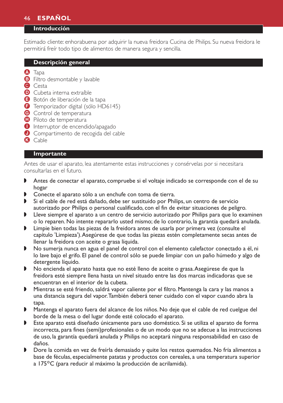 Español 46 | Philips Freidora User Manual | Page 46 / 80