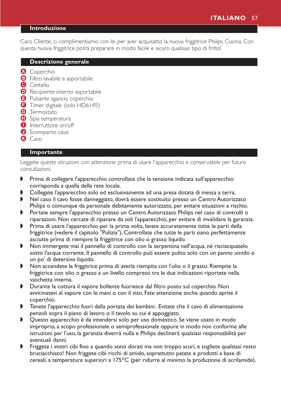 Italiano 57 | Philips Freidora User Manual | Page 57 / 80