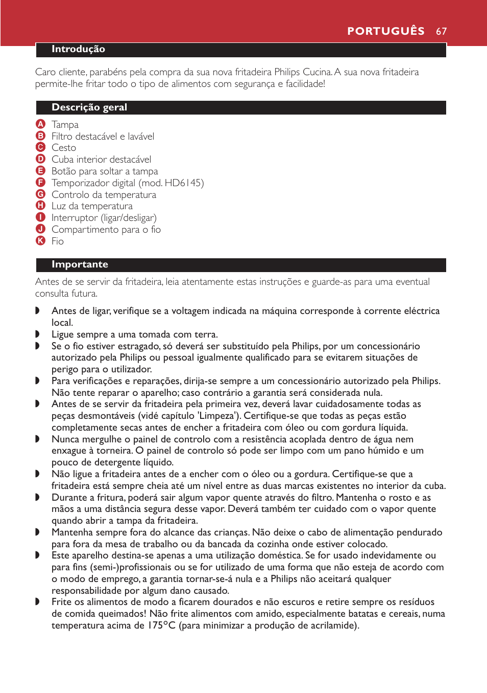 Português 67 | Philips Freidora User Manual | Page 67 / 80