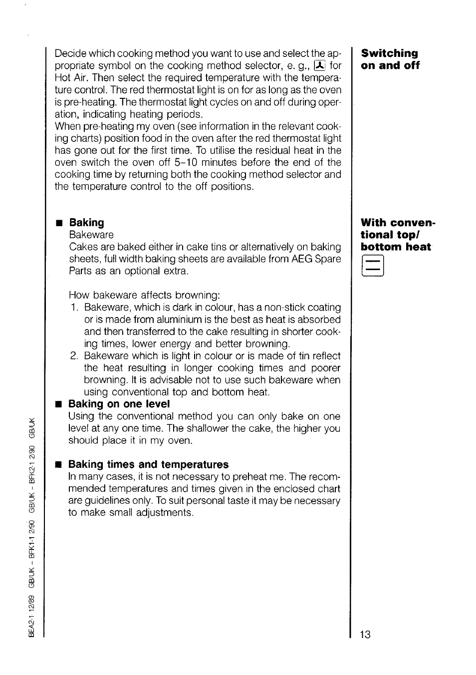 Baking, Baking times and temperatures | AEG 520B User Manual | Page 13 / 31