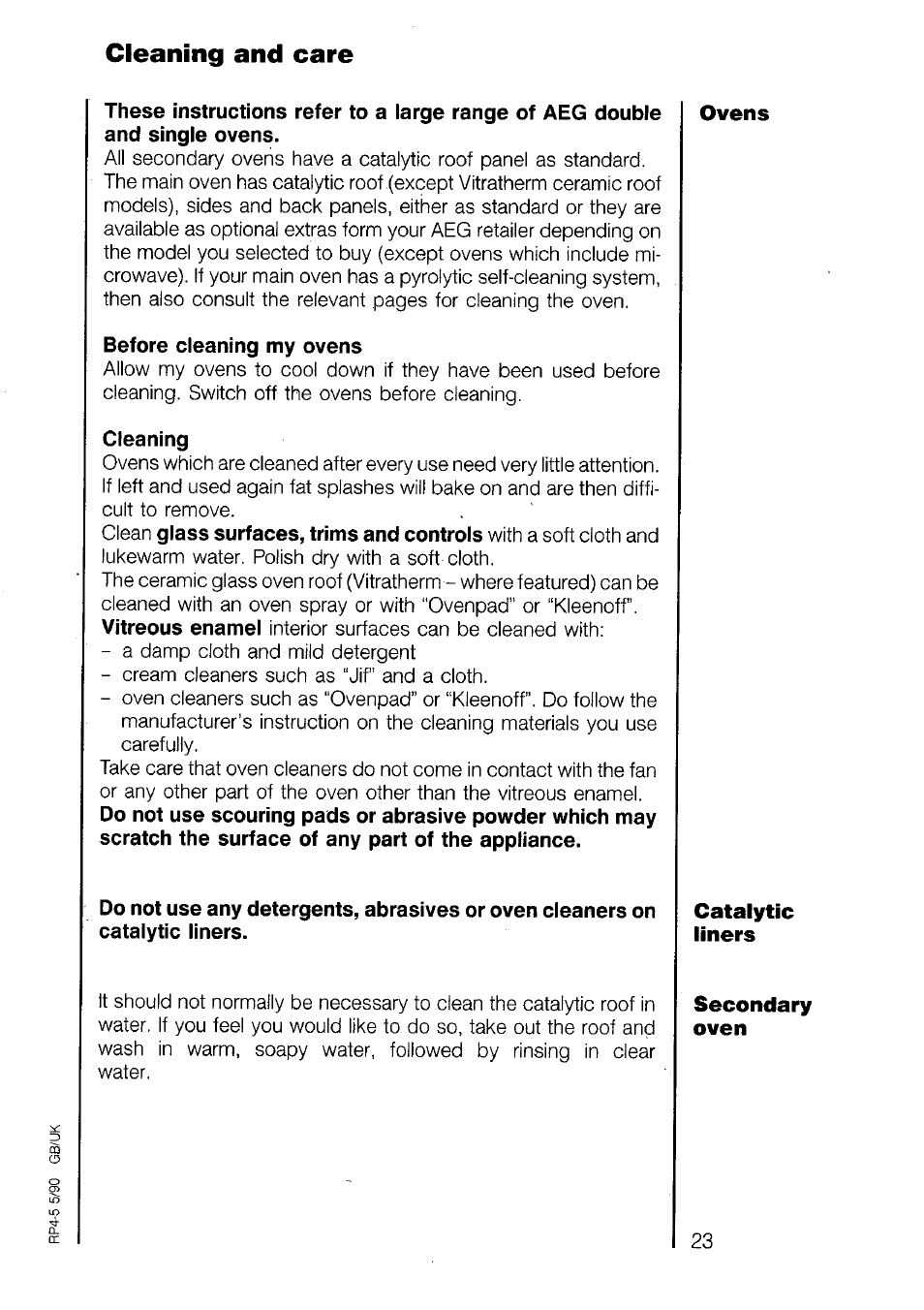 Cleaning and care, Before cleaning my ovens, Cleaning | AEG 520B User Manual | Page 23 / 31