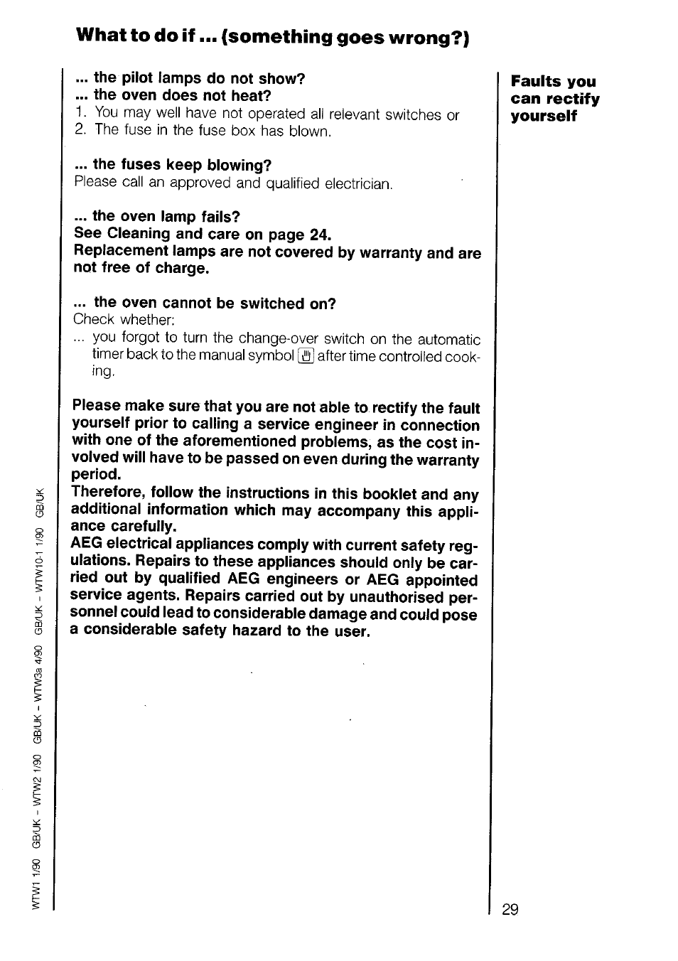 What to do if... (something goes wrong?) | AEG 520B User Manual | Page 29 / 31