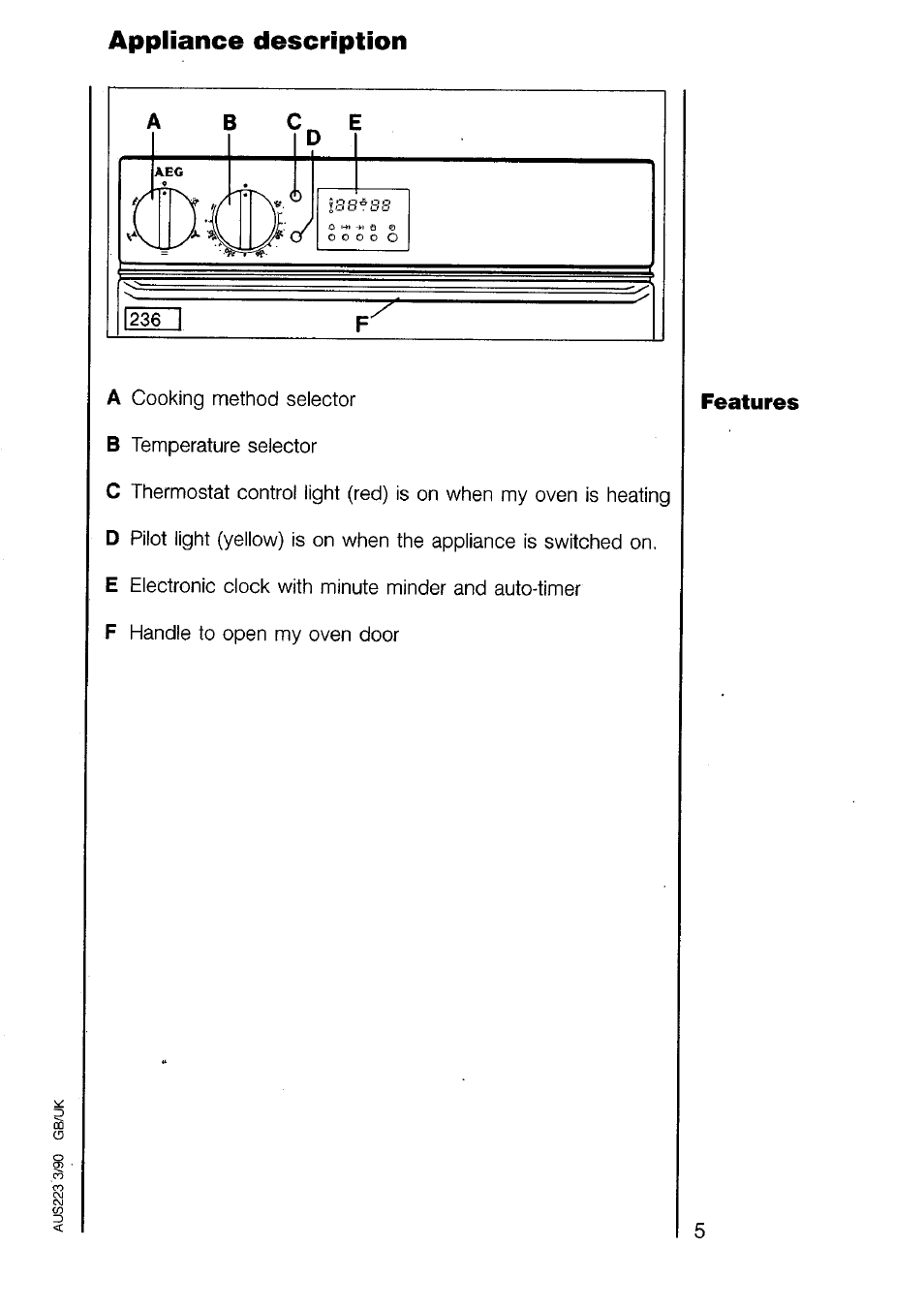 Appliance description | AEG 520B User Manual | Page 5 / 31