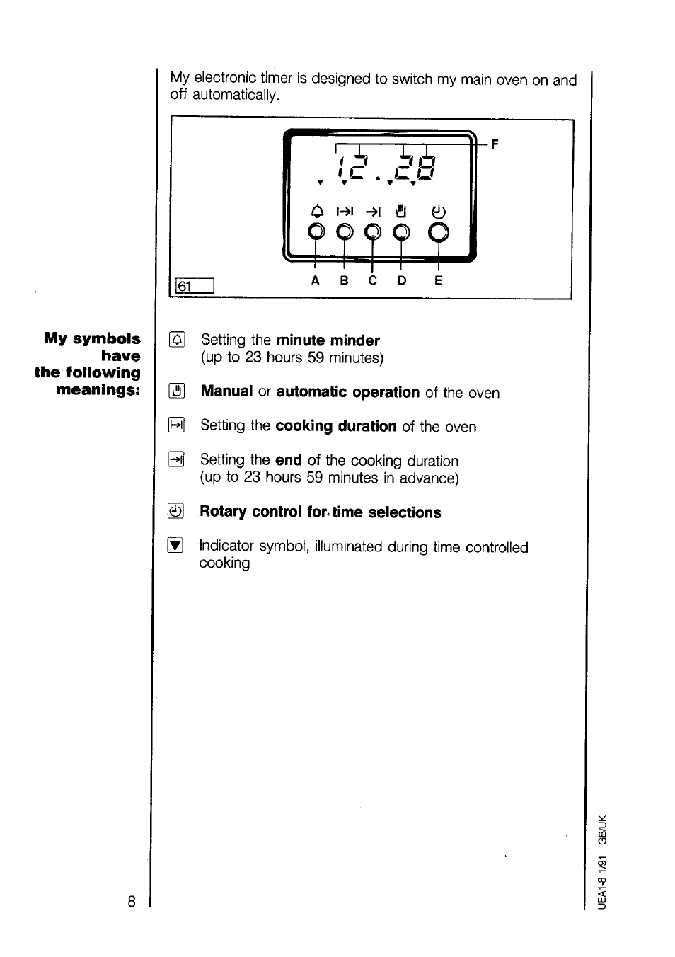0 rotary control for. time selections | AEG 520B User Manual | Page 8 / 31