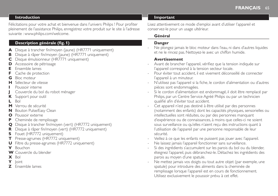 Français, Français 65 | Philips Robot de cocina User Manual | Page 65 / 136