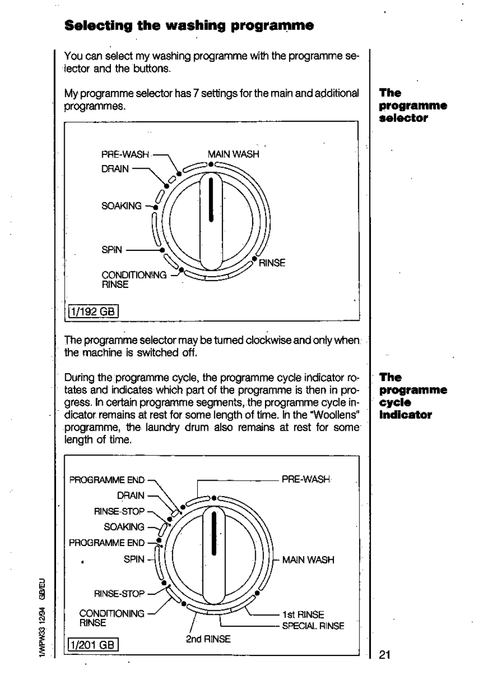 Selecting the washing progranime | AEG LAVAMAT 6450 User Manual | Page 21 / 40
