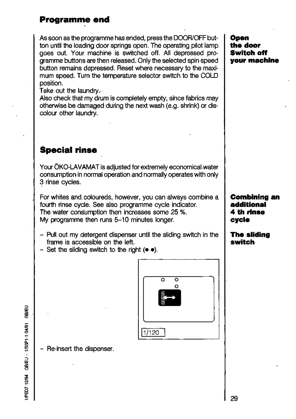 Programme end, Special rinse | AEG LAVAMAT 6450 User Manual | Page 29 / 40